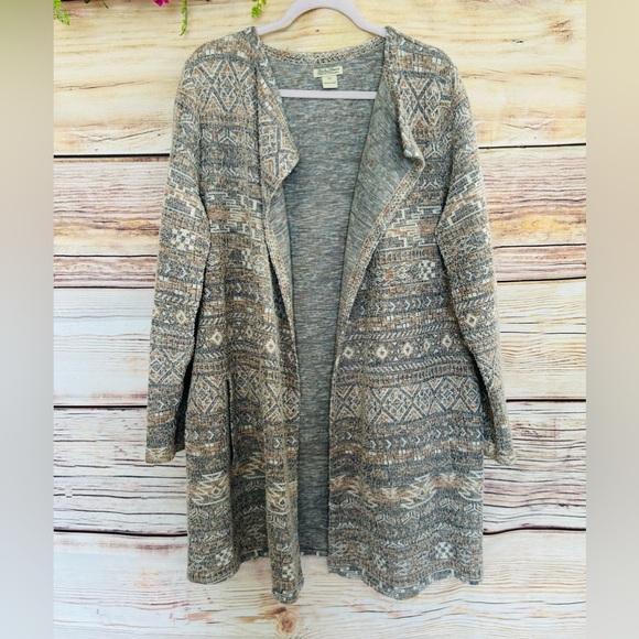 Lucky Brand Women’s Plus Aztec Boho  Open Front Knit Textured Cardigan Sweater - Picture 10 of 14